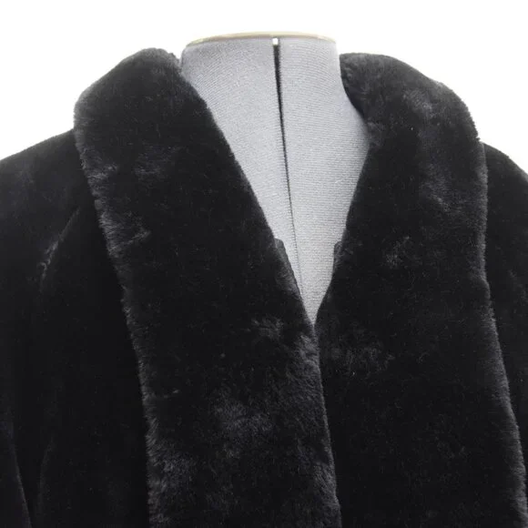 Black Long Plush Faux Fur Coat London Fog Winter Outerwear Coat Full Length 10 - Picture 4 of 9
